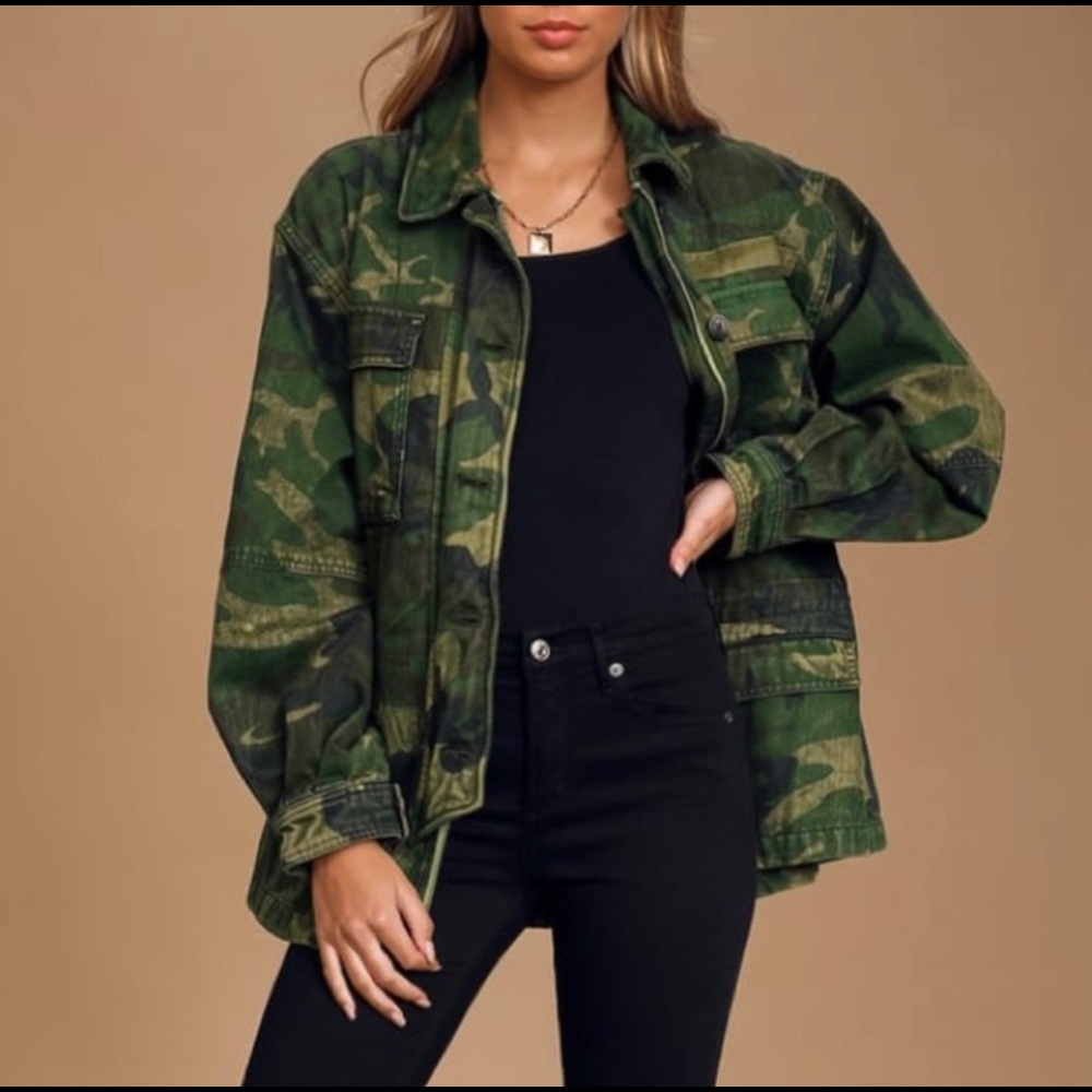 Free People Green Camo Print Utility jacket